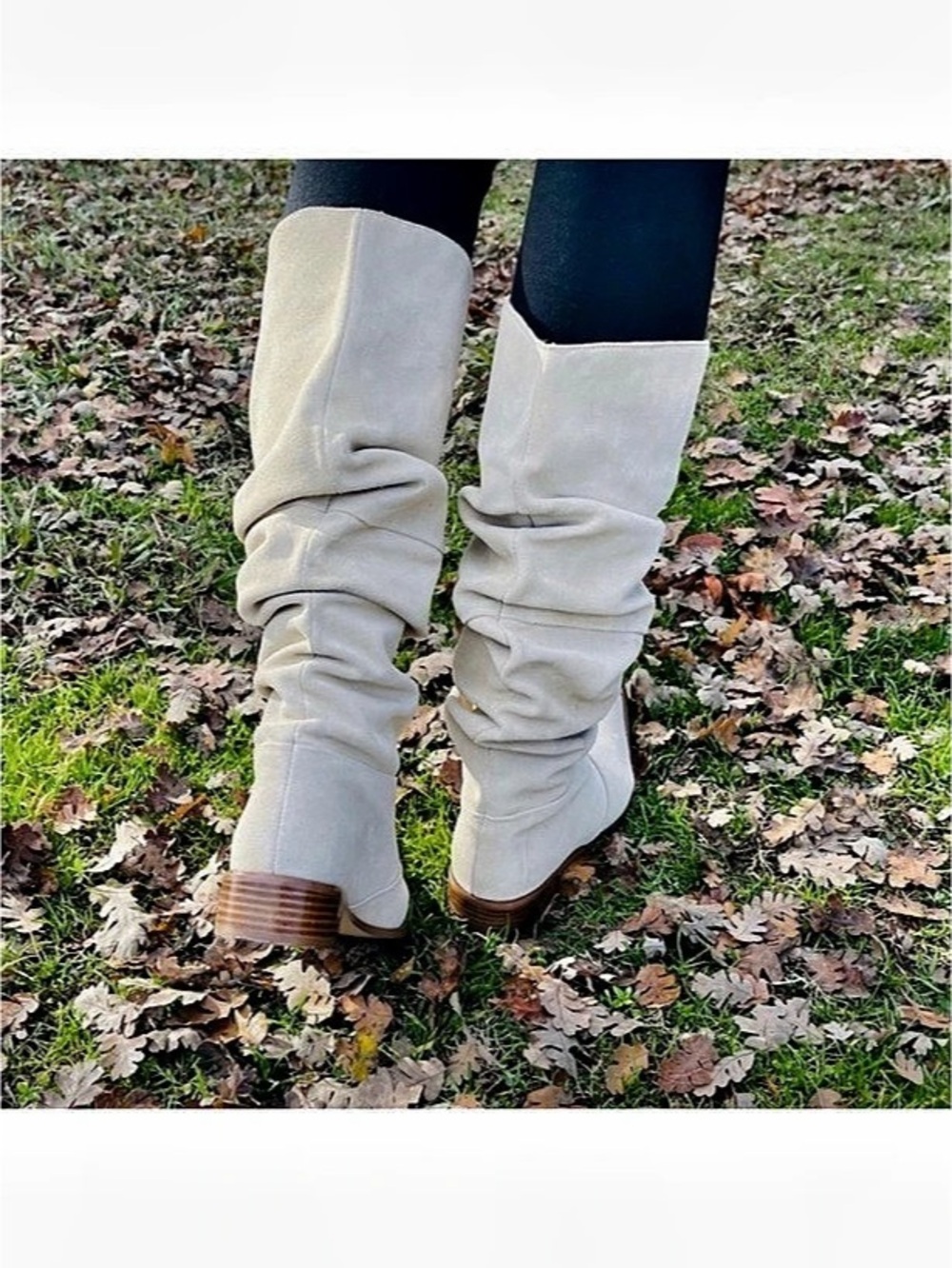 NEW! Chinese Laundry Blush Suede Cream Ruched Knee-High Boots Women’s Size 6.5